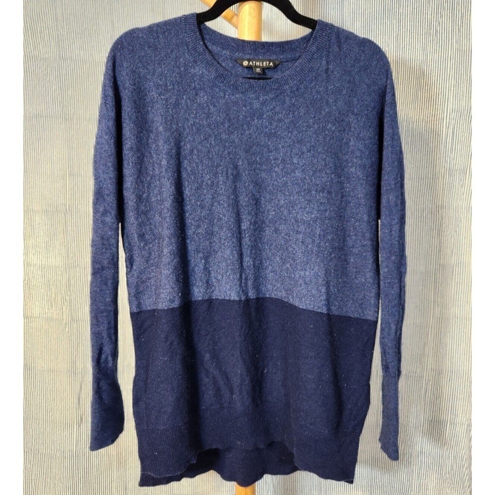 Athleta XS $148 Navy Blue Wool Cashmere Stargazer Colorblock‎ Crewneck Sweater